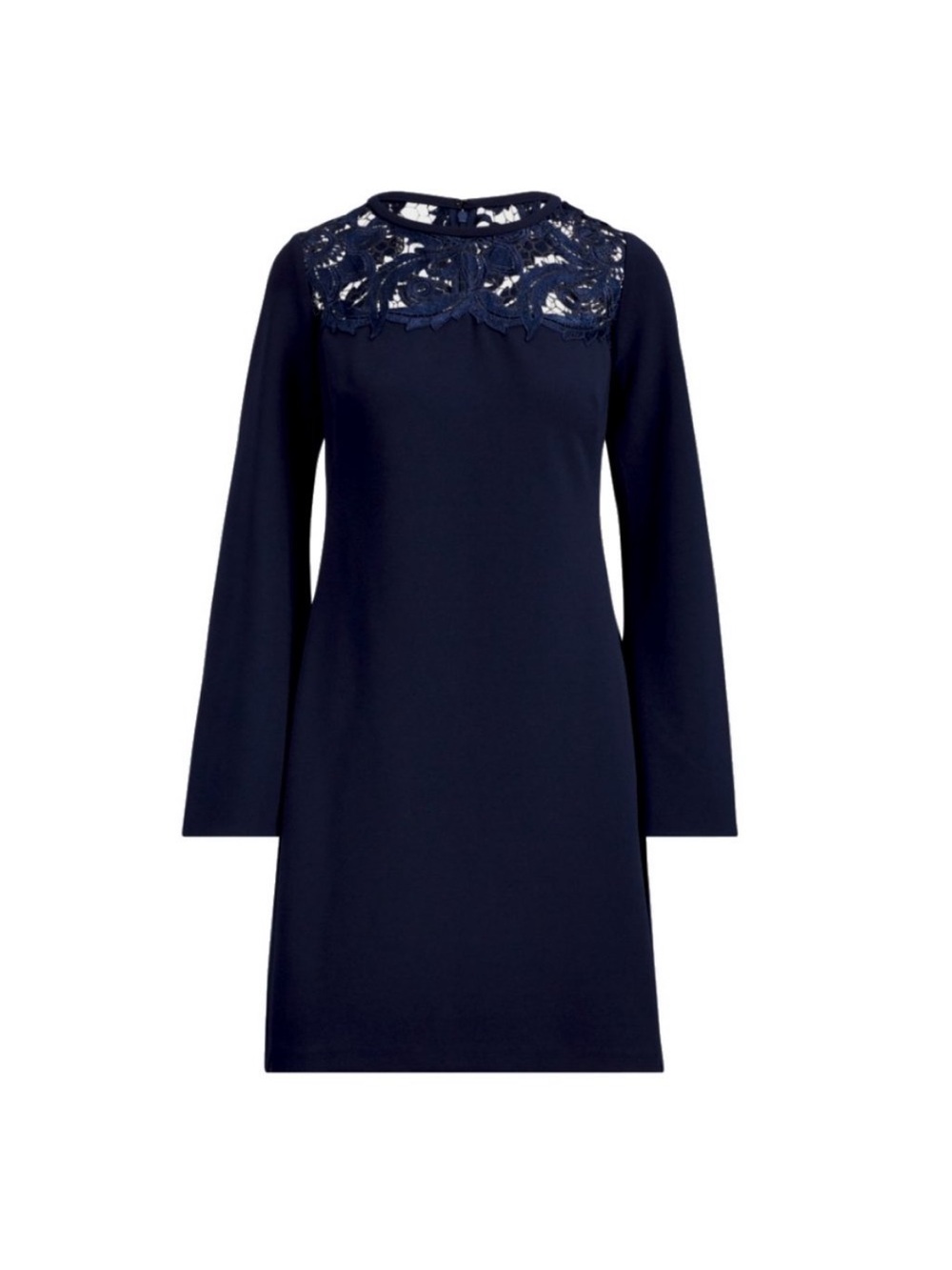 Ralph Lauren Navy Lace Yoke Long Bell  Sleeve Shift